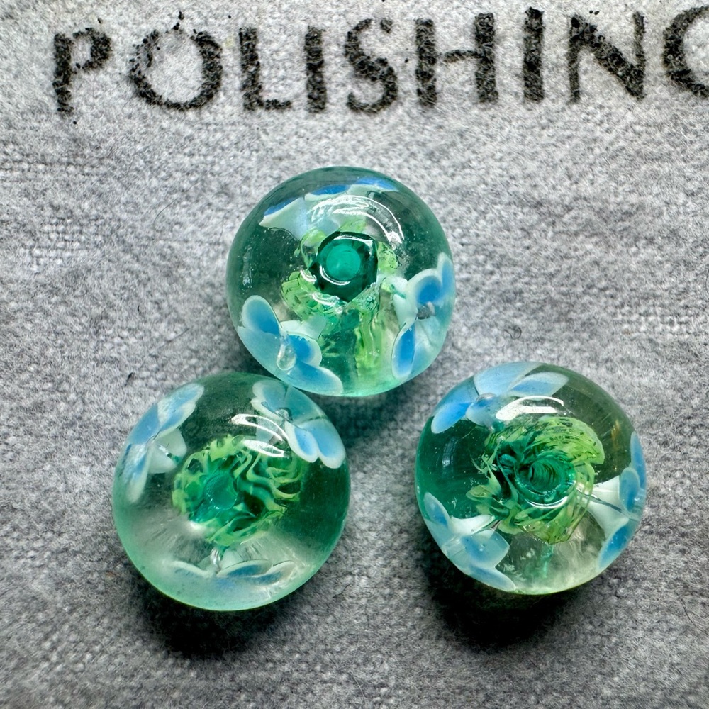 3 Hand Crafted Green and Blue Beads